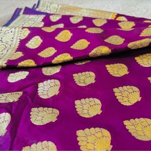 Purple and Gold Patterned Fabric banarosi saree